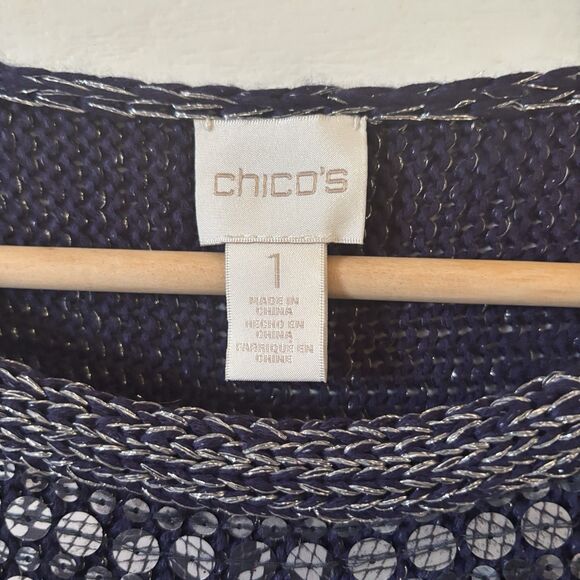 Chicos Womens Sweater Size 1 Blue Striped Sequins Pullover Ethereal Fairy Goth - Picture 7 of 12